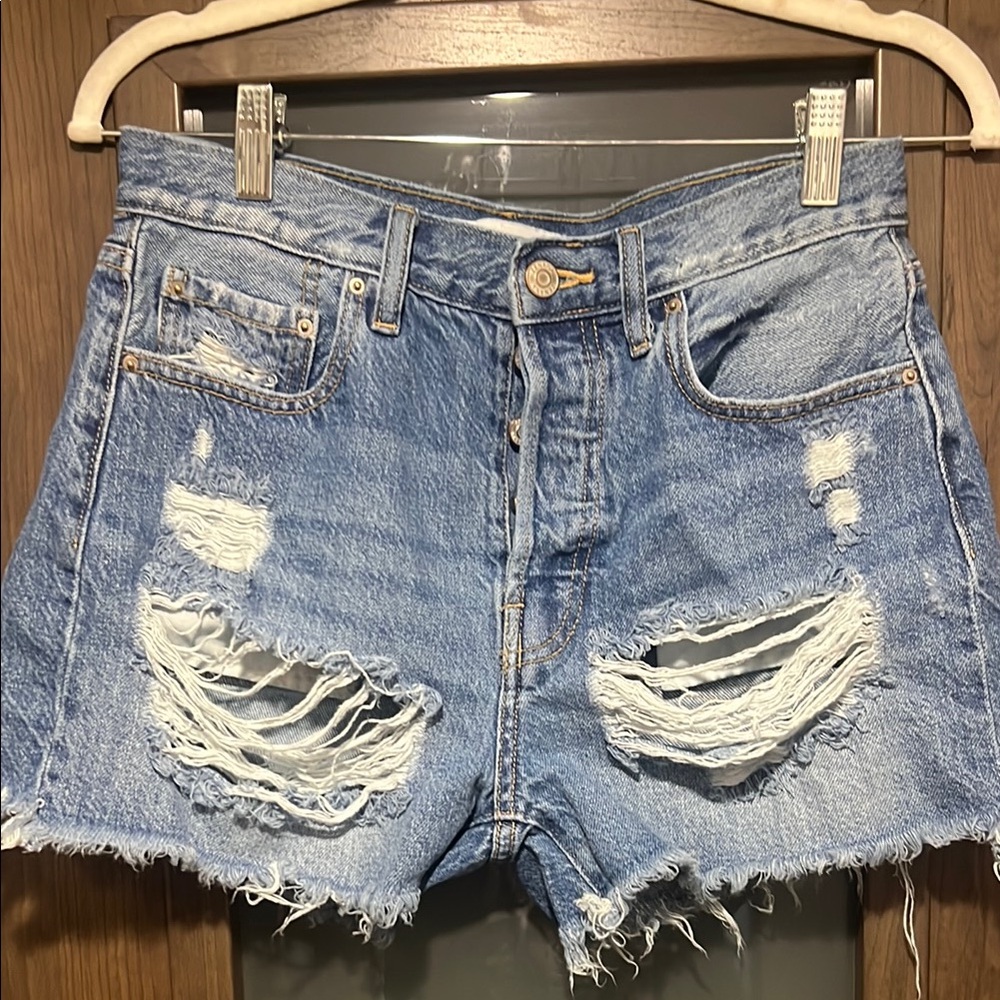 Distressed Blue Denim Shorts